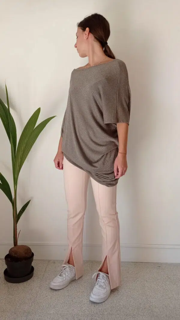 maglia lurex taglio over grigio tortora lurex