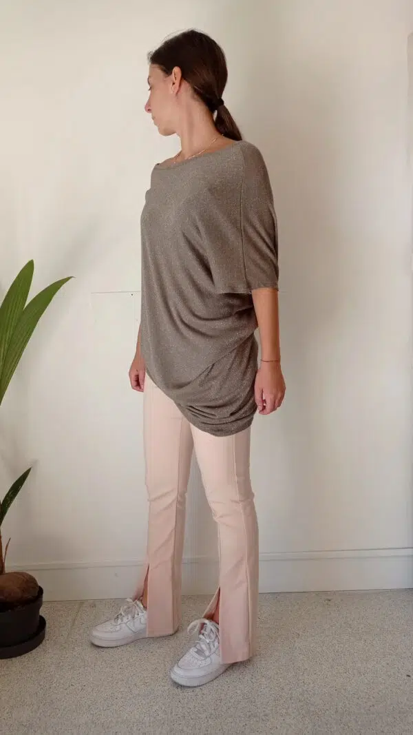 maglia lurex taglio over grigio tortora lurex