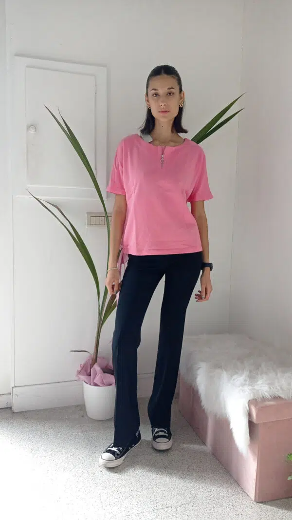 Maglia Primaverile Rosa in Felpa Leggera - Mezze Maniche, Taglio Dritto