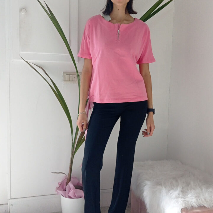 Maglia Primaverile Rosa in Felpa Leggera - Mezze Maniche, Taglio Dritto