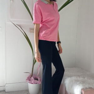 Maglia Primaverile Rosa in Felpa Leggera - Mezze Maniche, Taglio Dritto