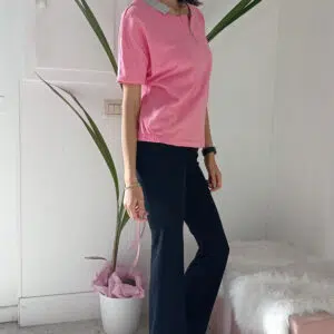 Maglia Primaverile Rosa in Felpa Leggera - Mezze Maniche, Taglio Dritto