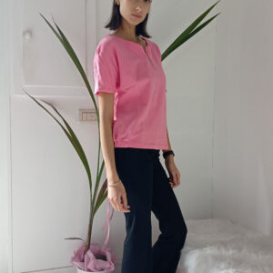 Maglia Primaverile Rosa in Felpa Leggera - Mezze Maniche, Taglio Dritto