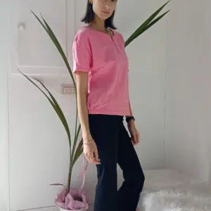 Maglia Primaverile Rosa in Felpa Leggera - Mezze Maniche, Taglio Dritto