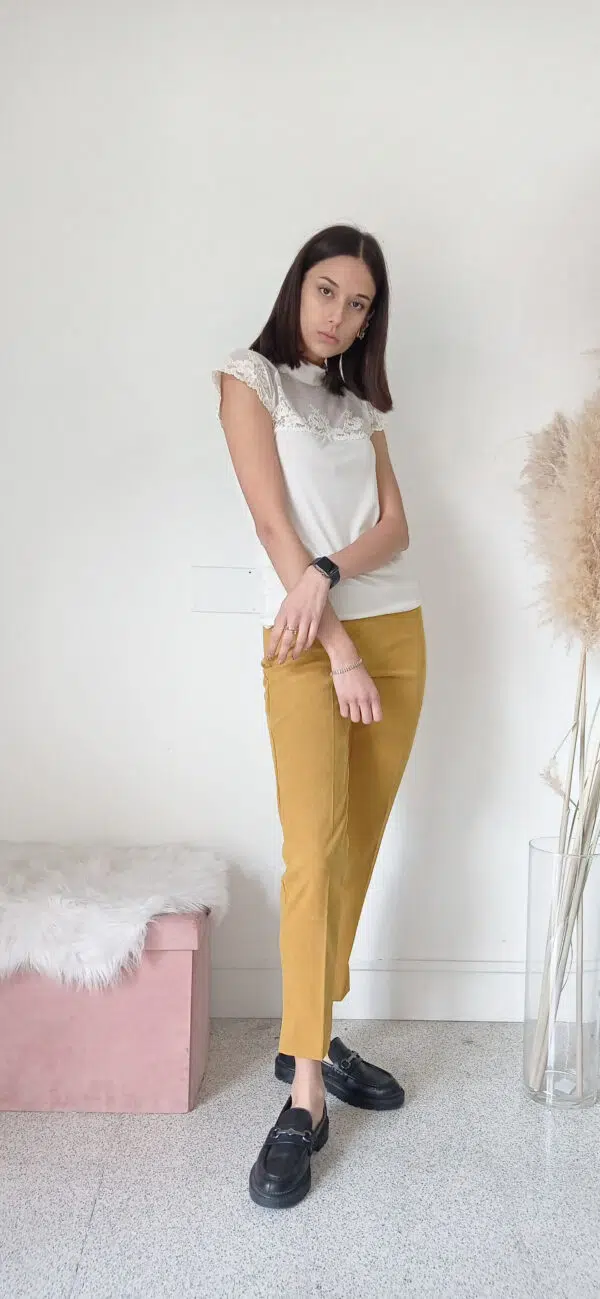 Pantaloni Eleganti Vita Alta in Velluto Senape e Marrone - Taglie 42-46