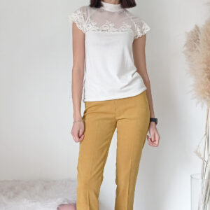 Pantaloni Eleganti Vita Alta in Velluto Senape e Marrone - Taglie 42-46