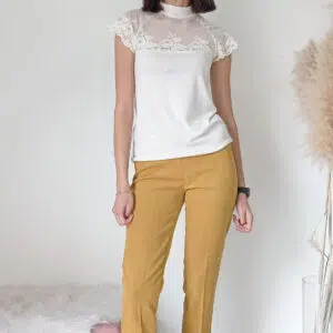 Pantaloni Eleganti Vita Alta in Velluto Senape e Marrone - Taglie 42-46