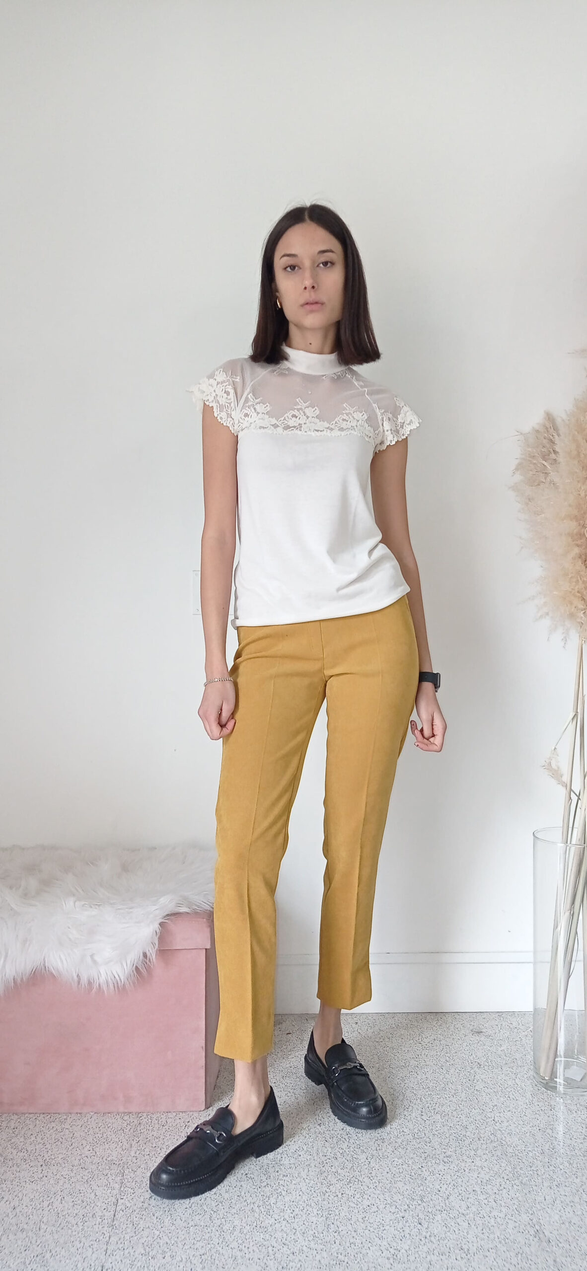 Pantaloni Eleganti Vita Alta in Velluto Senape e Marrone Taglie 42 46 La Strega di Biancaneve