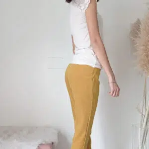 Pantaloni Eleganti Vita Alta in Velluto Senape e Marrone - Taglie 42-46