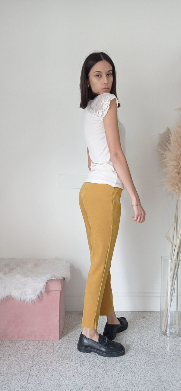 Pantaloni Eleganti Vita Alta in Velluto Senape e Marrone - Taglie 42-46