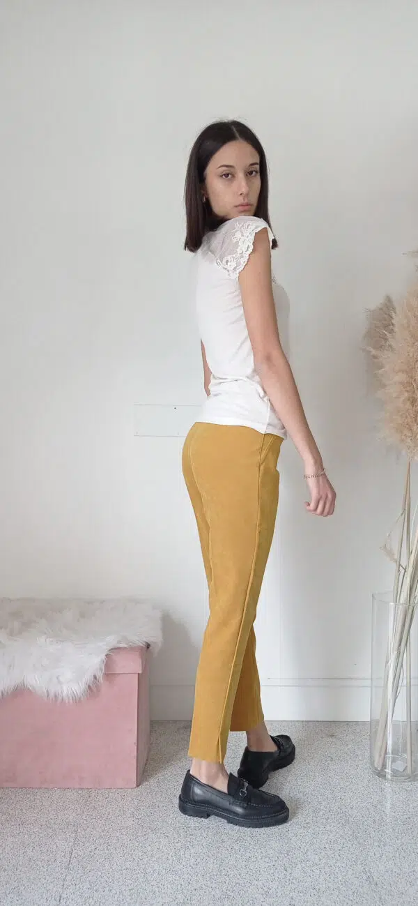 Pantaloni Eleganti Vita Alta in Velluto Senape e Marrone - Taglie 42-46