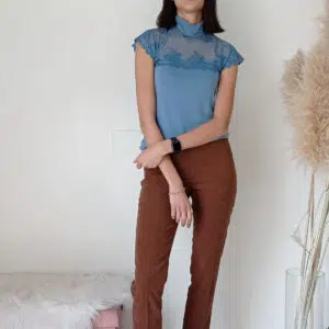 Pantaloni Eleganti Vita Alta in Velluto Senape e Marrone - Taglie 42-46
