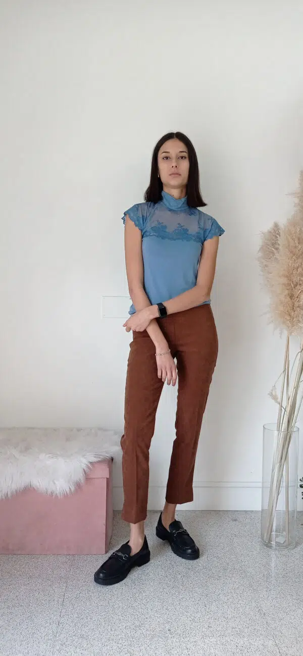 Pantaloni Eleganti Vita Alta in Velluto Senape e Marrone - Taglie 42-46
