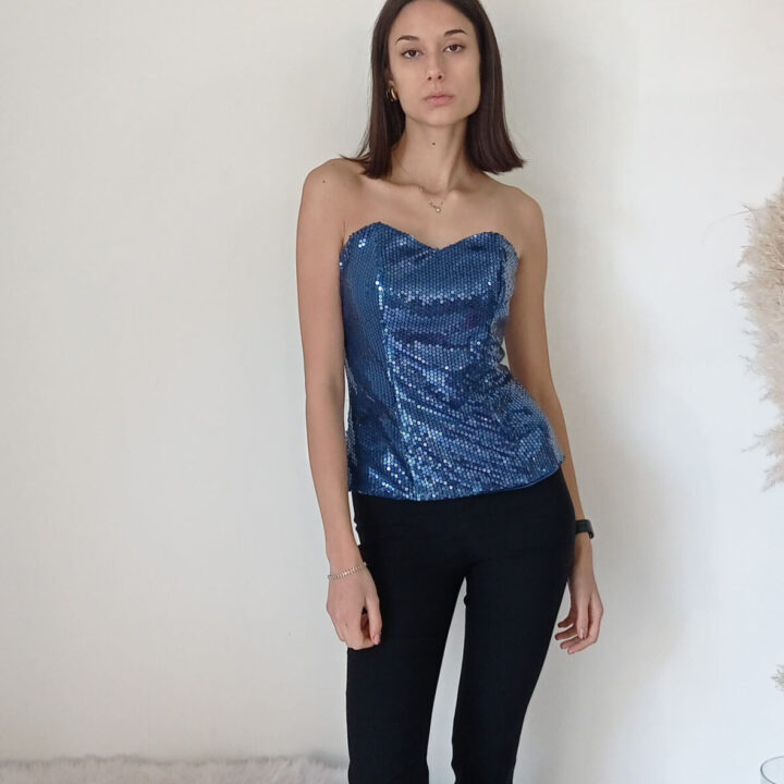 Top Guêpière in Paillettes - Fucsia e Blu Elettrico con Spalline Removibili