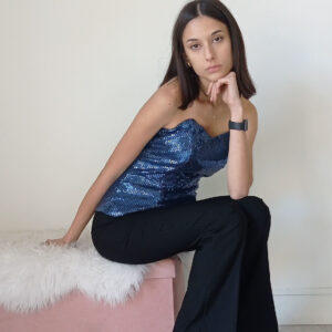 Top Guêpière in Paillettes - Fucsia e Blu Elettrico con Spalline Removibili
