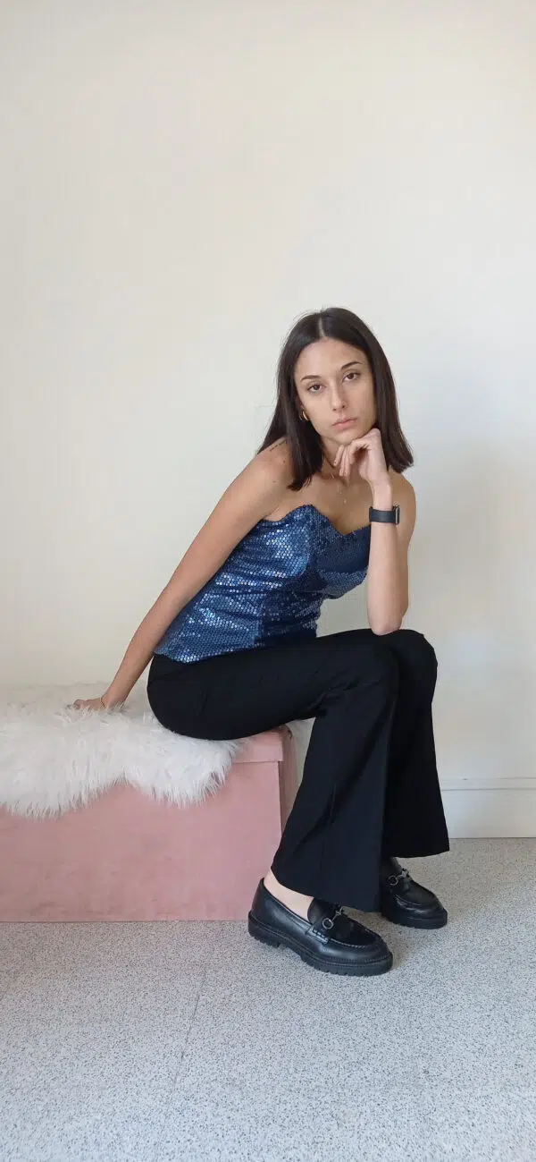 Top Guêpière in Paillettes - Fucsia e Blu Elettrico con Spalline Removibili