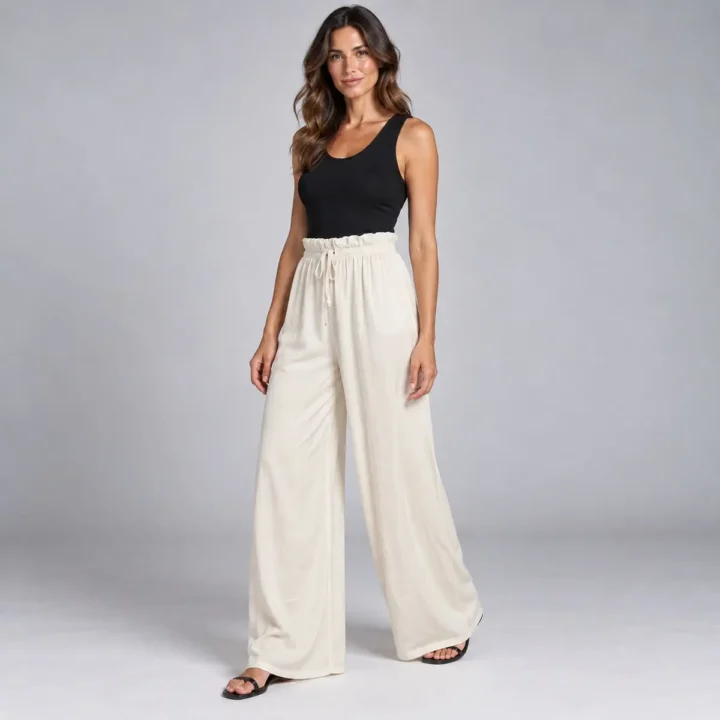 Pantaloni palazzo donna in viscosa avorio North Pole
