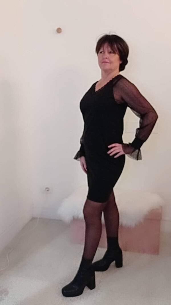 Abito rubino con maniche in tulle Art. Lea