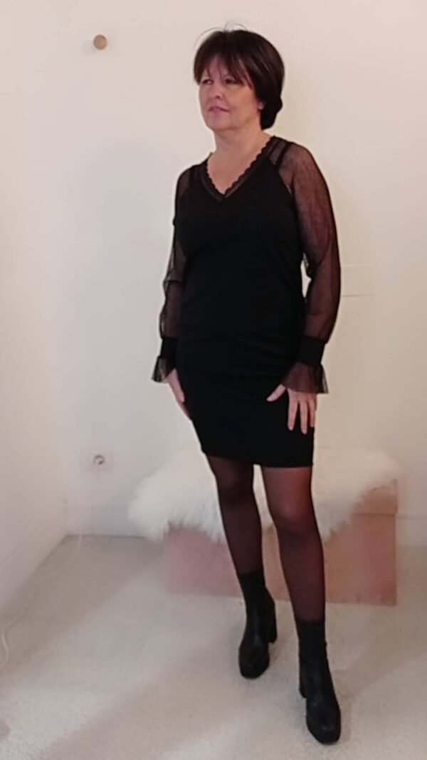 Abito rubino con maniche in tulle Art. Lea
