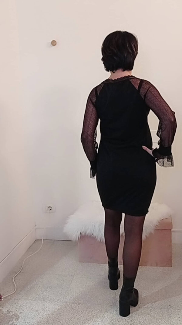 Abito rubino con maniche in tulle Art. Lea