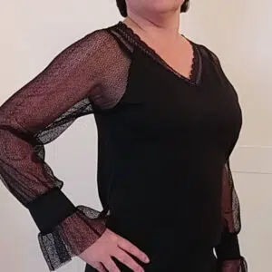 Abito rubino con maniche in tulle Art. Lea