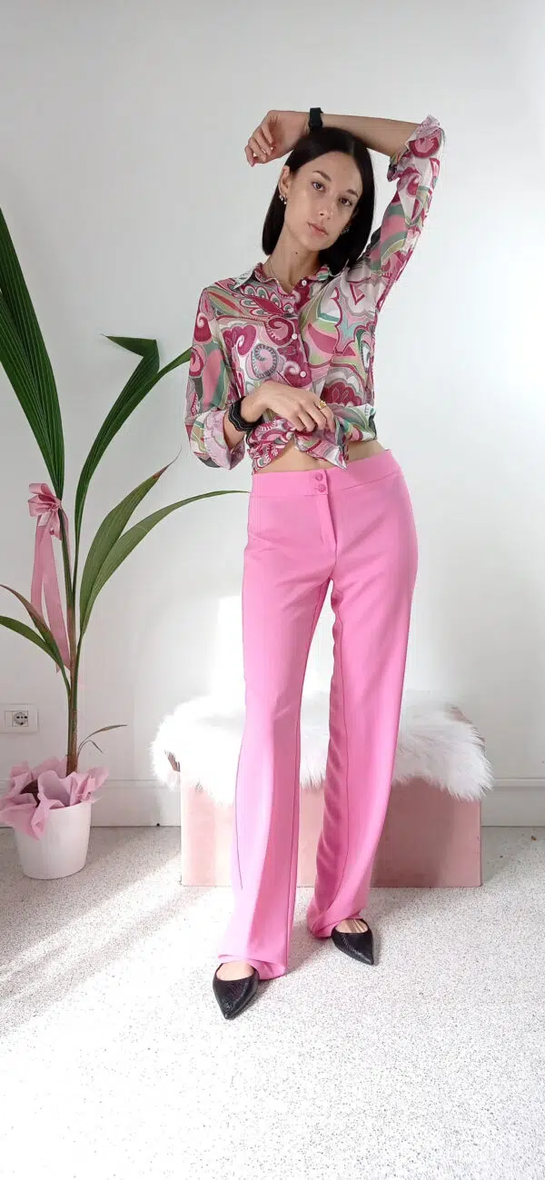 Camicia in crepe con fantasia geometrica anni '70 - Carla