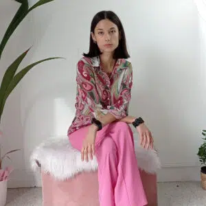 Camicia in crepe con fantasia geometrica anni '70 - Carla