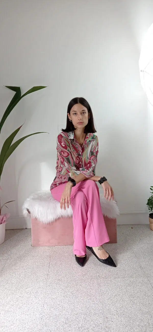 Camicia in crepe con fantasia geometrica anni '70 - Carla