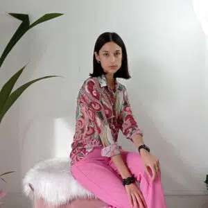 Camicia in crepe con fantasia geometrica anni '70 - Carla