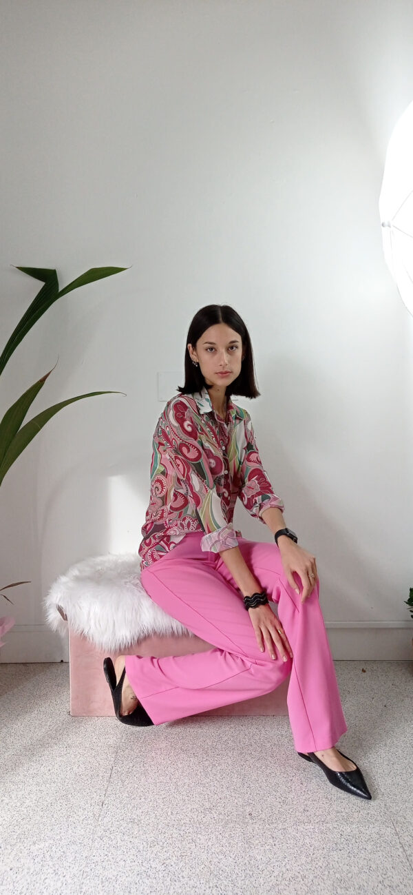 Camicia in crepe con fantasia geometrica anni '70 - Carla