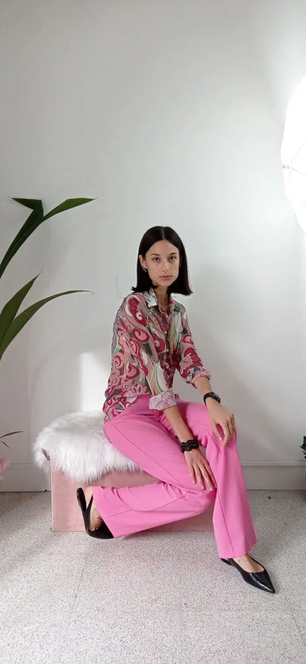 Camicia in crepe con fantasia geometrica anni '70 - Carla