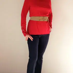 Maglia donna primavera/estate in viscosa con collo sciallato e bottoni sui polsini