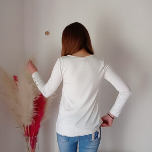 Maglia donna primavera/estate in viscosa con collo sciallato e bottoni sui polsini