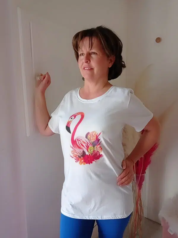 T shirt da donna fenicottero rosa