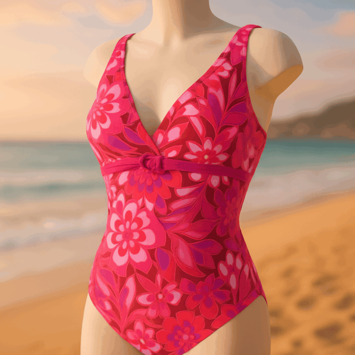 Costume intero fantasia floreale rosa/rosso