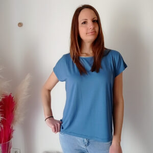 Blusa a mezze maniche in morbida viscosa con collo rifinito in argento - Bianco, Jeans e Amarena