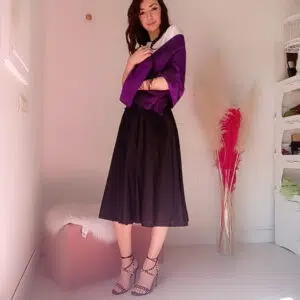 Stola viola con frange elegante in pura seta indiana