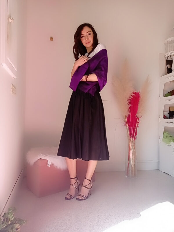 Stola viola con frange elegante in pura seta indiana