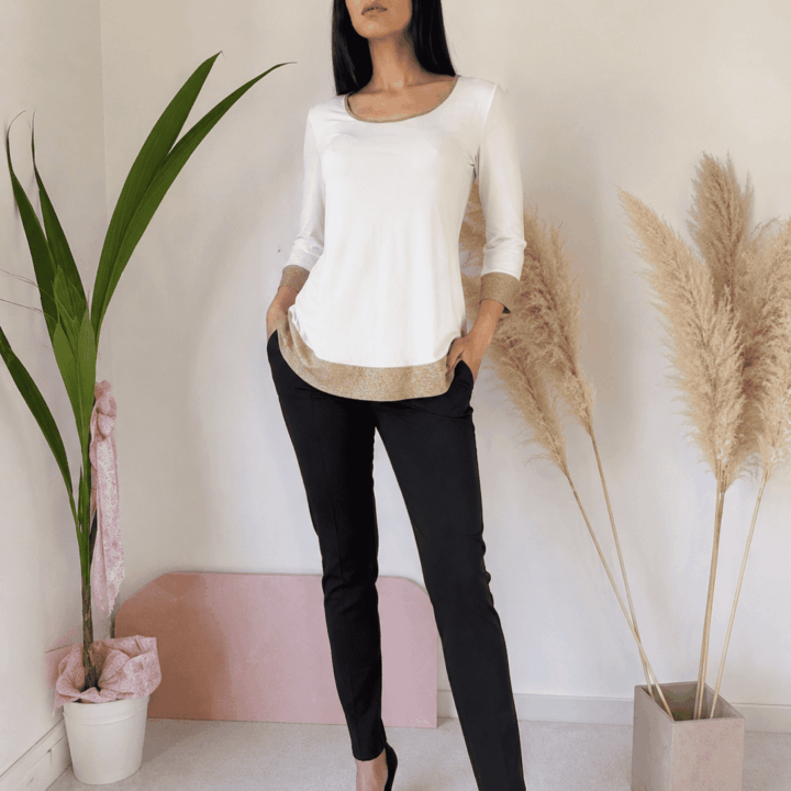 Maglia Donna Marrone con Lurex Oro / avorio oro