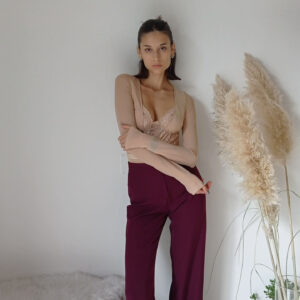 Pantaloni Eleganza Vino - Ampio Modello Palazzo con Vita Definita