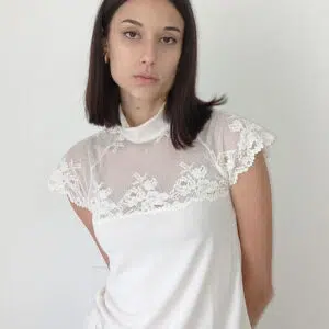 Sottogiacca Mezzo Collo con Dettaglio in Pizzo - Eleganza Romantica in Avorio e Color Jeans