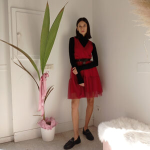 Vestito Smanicato in Tulle 'Incanto Serale' - Disponibile in Rosso, Nero e Marrone Bruciato