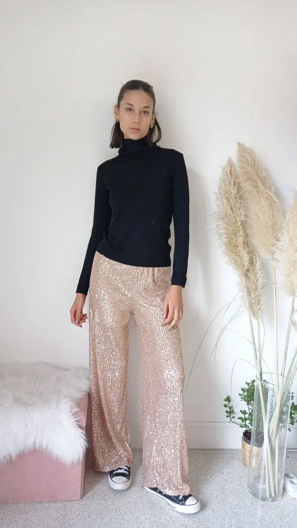 Pantaloni a Palazzo in Paillettes - Disponibili in 3 Colori, Taglia Unica per una Vestibilità Perfetta