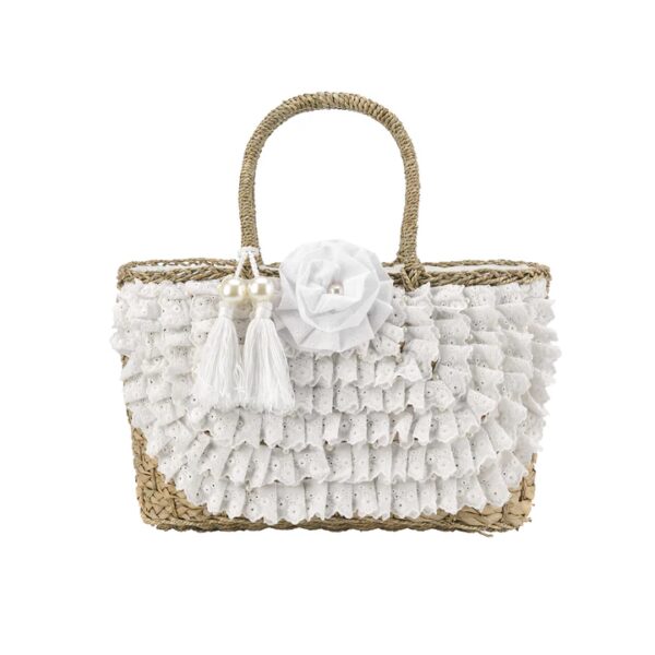 Borsa in Paglia Rivestita con Pizzo Sangallo - Eleganza Estiva Made in Italy