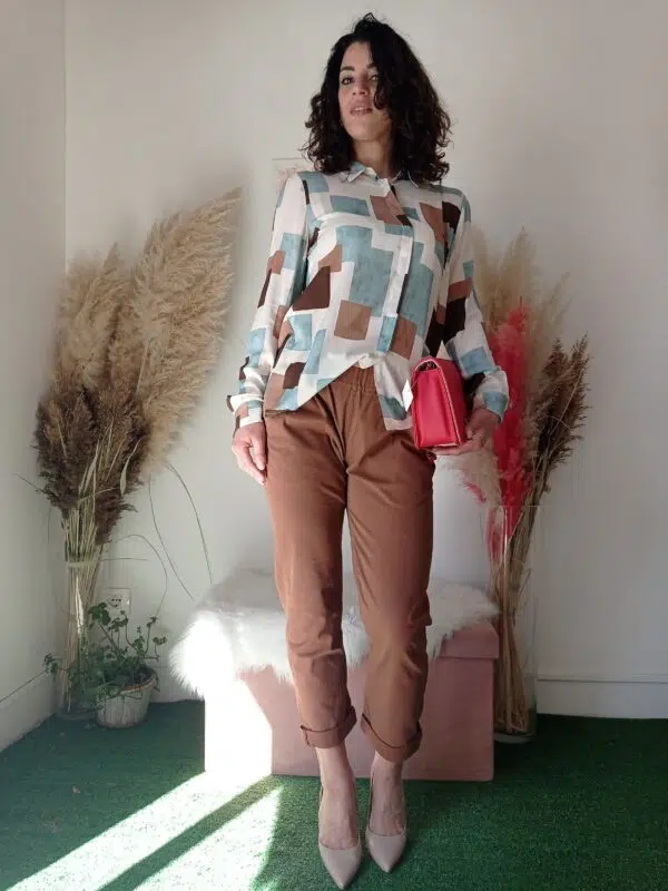 Camicia Viscosa a Fantasia Vintage da Donna per Primavera/Estate - Disponibile in S, M, L