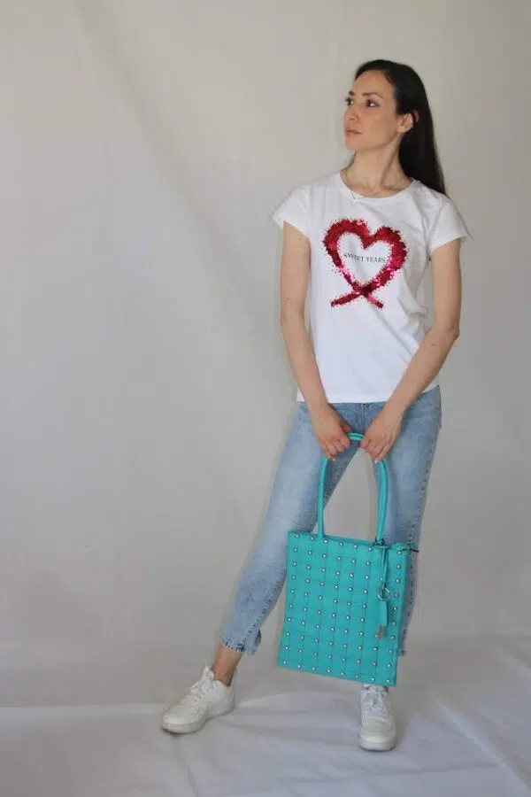 Borsa Shopper Turchese con Dettagli - Eleganza e Funzionalità per Tutti i Giorni