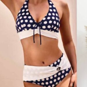 costume due pezzi pois vita alta