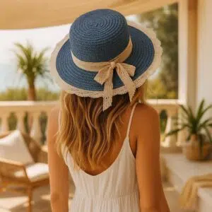 Cappello in paglia con nastro in pizzo – Eleganza estiva