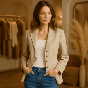 Giacca donna vintage anni ’90 beige sartoriale – taglia 42, pezzo unico