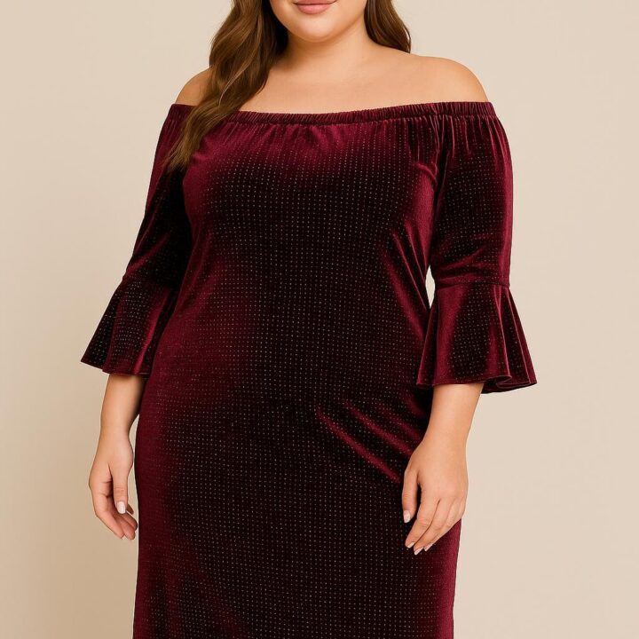 Abito Curvy in Velluto con Punti Luce